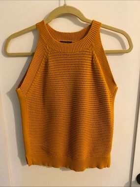 Ann Taylor Factory Petite Open-Knit Sleeveless Top in Burnt Orange